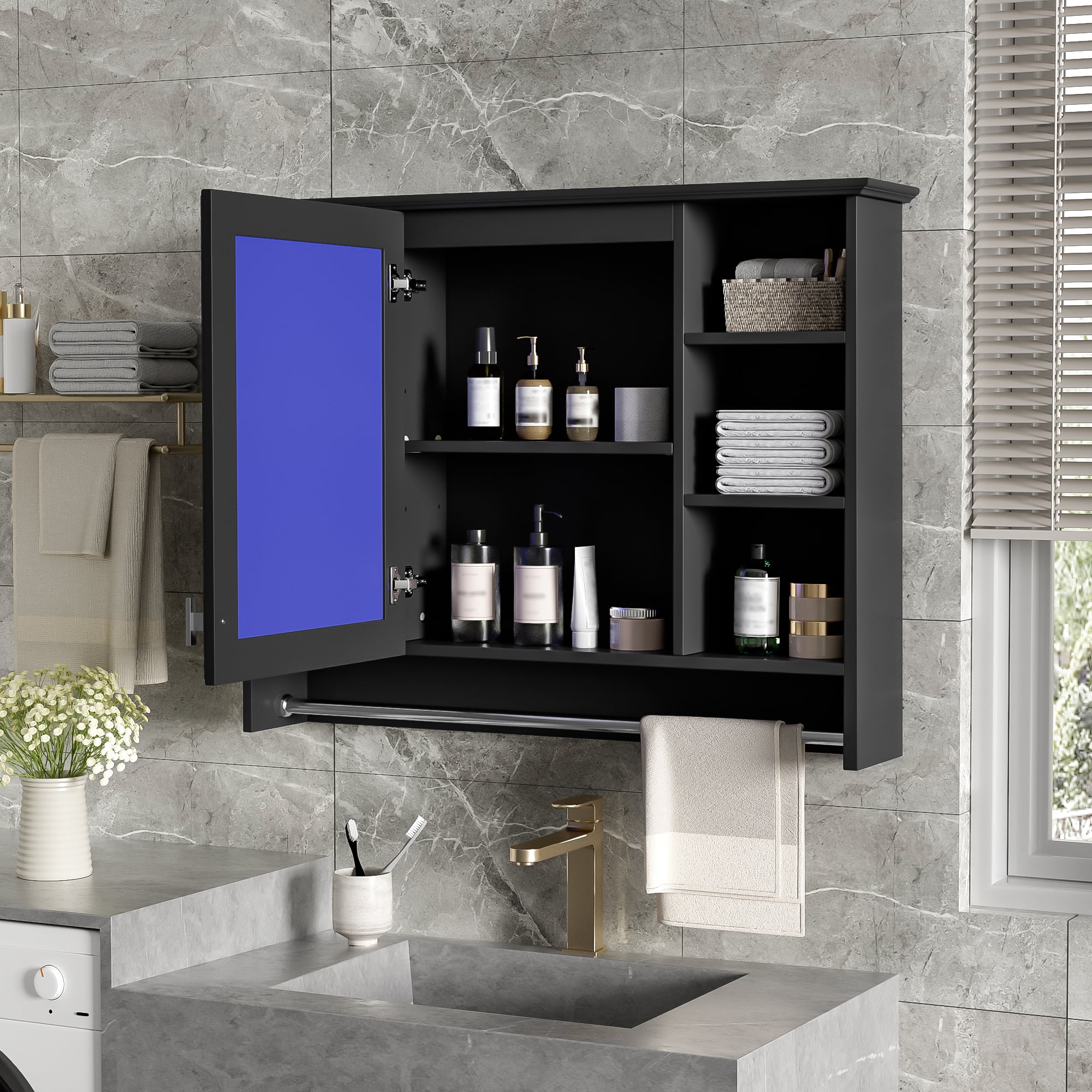 Euroco 3-in-1 Bathroom Mirror Cabinet, 36-inch Wall Mounted Medicine Cabinet with Adjustable Shelf & Soft Close Door, High-Define Mirror with Storage for Bathroom Vanity