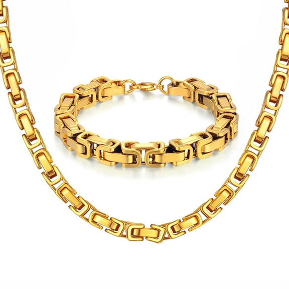 14K Yellow Gold 8mm Thick Heavy Cuban Link Chain Bracelets Necklace For Men Fashion Party Wedding Jewelry Sets Gift