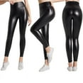thumbnail image 2 of Large size PU leather pants for women, high elasticity solid color bright black high waisted leggings, sexy hip lifting tight leather pants, 2 of 9