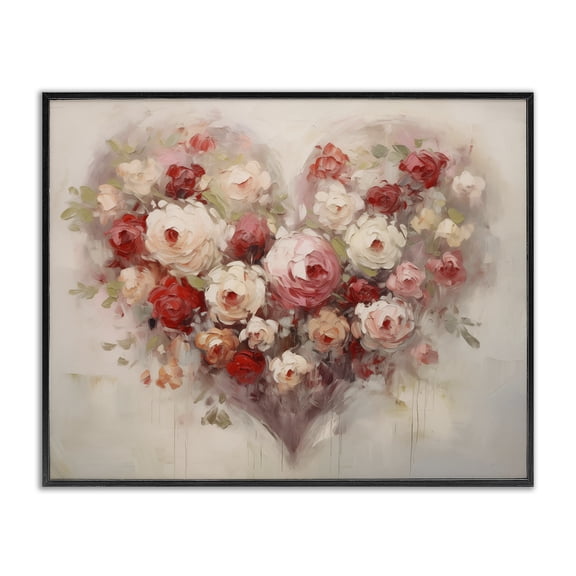 Valentine Roses Heart Black Framed Giclee Art, 14 x 11, Made In USA