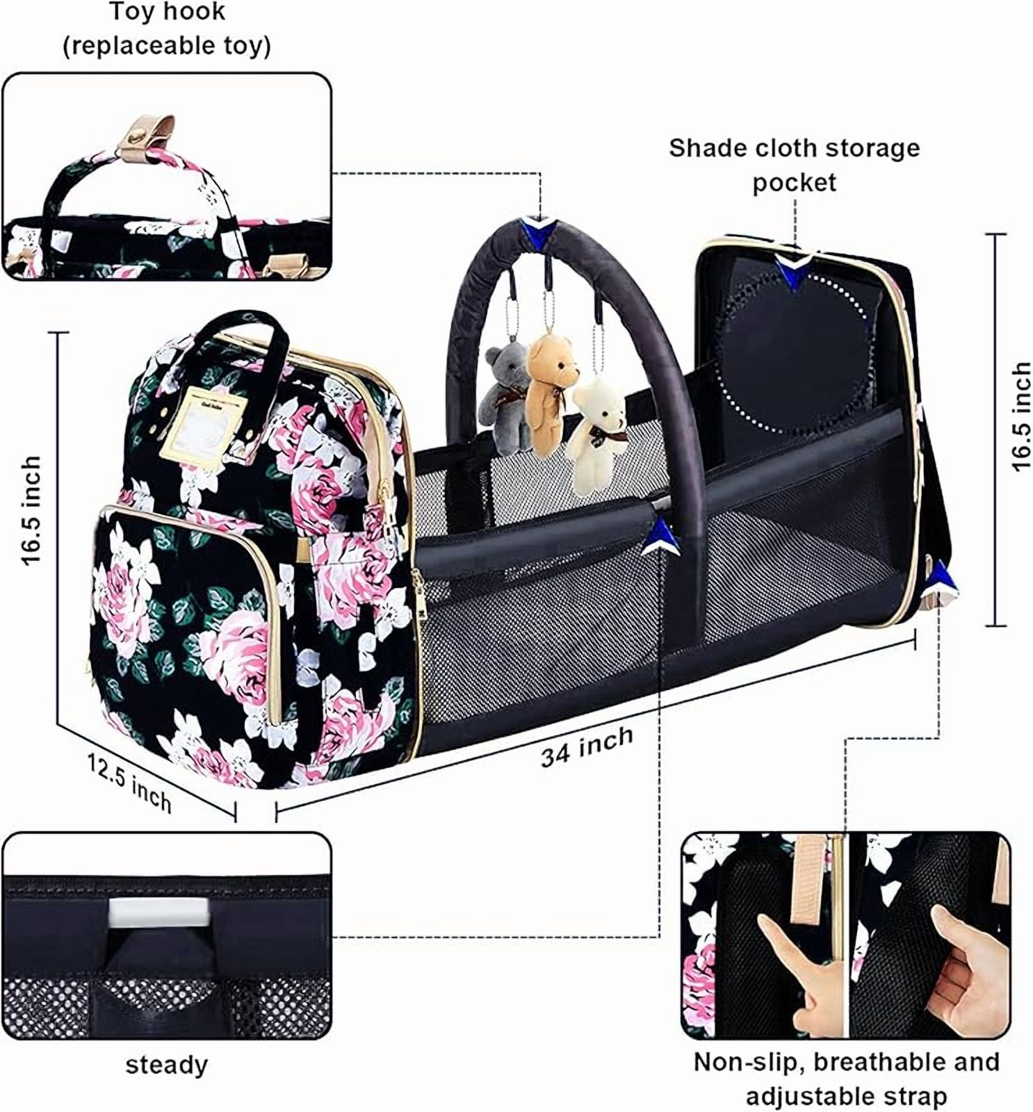 Diaper Bag Backpack with Changing Station, Foldable for Bady Toddler, 3 in 1 Large Capacity Newborn Essentials Organizer with Stroller Hook for Girls and Boys