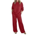 thumbnail image 2 of YueHuiYing Women's Crew Neck Loose-Fit Top with Elastic Waistband Drawstring and Pockets Casual Long Pants Sweatshirt and Sweatpants Two-Piece Set, 2 of 9