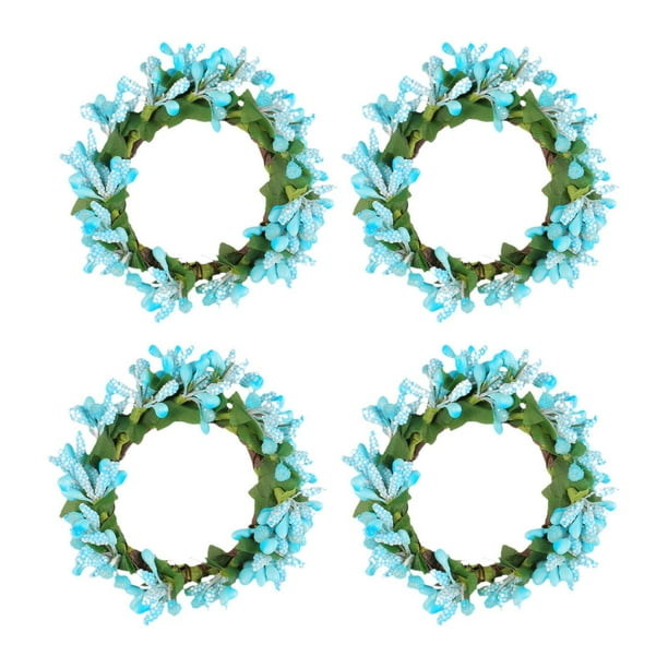 4 anillos para velas, portavelas de pilar, guirnalda de bayas, anillo de vela, corona de velas pequeña para el día de San Valentín y Acción de Gracias Azul
