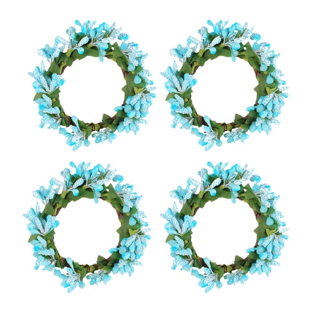 4x Anillos para velas de pilar, pequeñas velas, coronas de bayas, candelabros decorativos para Navidad, Pascua, decoración del hogar Azul