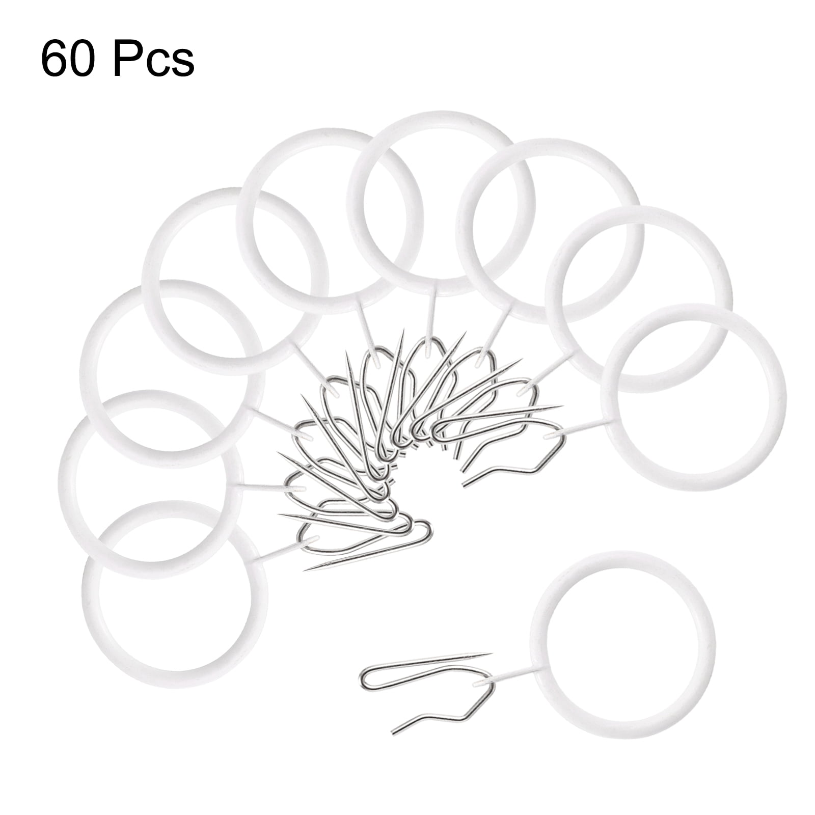 Unique Bargains 60Pcs Durable Curtain Hook Rings with Secure Pin-on Hooks White 1.2"