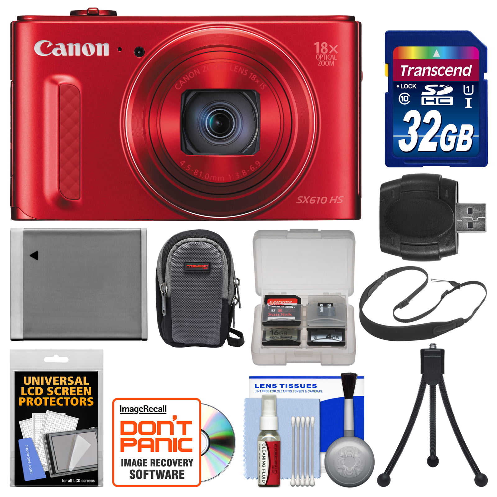 Canon PowerShot SX610 HS Wi-Fi Digital Camera (Red) with 32GB Card + Case +  Battery + Flex Tripod + Strap + Kit