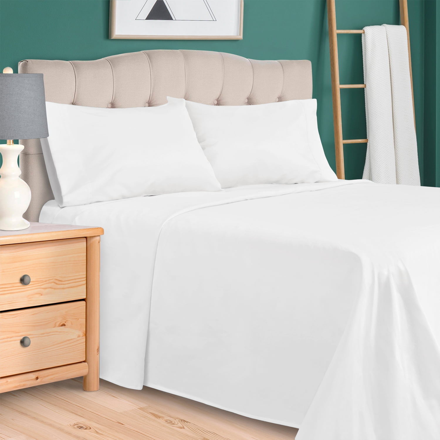 Superior 4-Piece 300 Thread Count White Egyptian Cotton Sheet Set, Queen