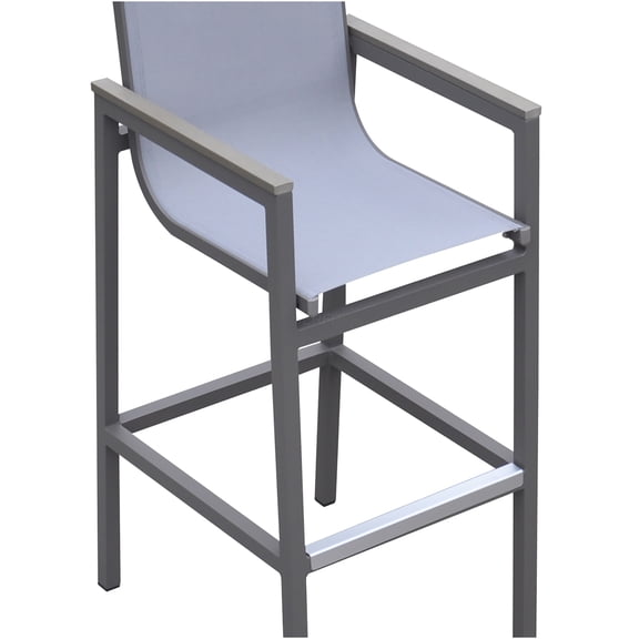 JERFIT 45 Inch Gray Outdoor Bar Stool with Textilene Sling, Wood Arm Accents & Water Resistant Aluminum Frame for Patio, Poolside & Garden