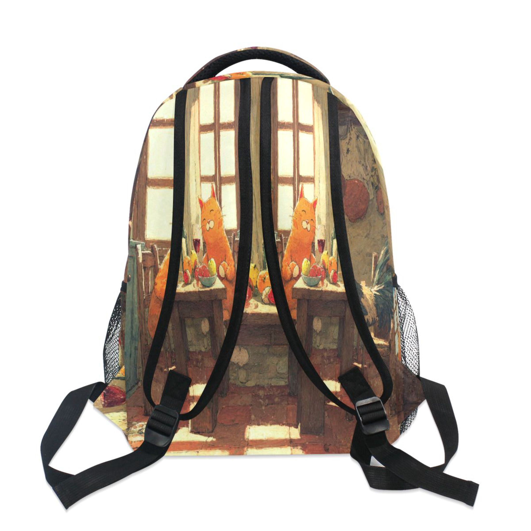 Backpack 16x11.4x6.9 Inches Fashion Backpack Shopping Travel Outing Backpack Cat Table Scene
