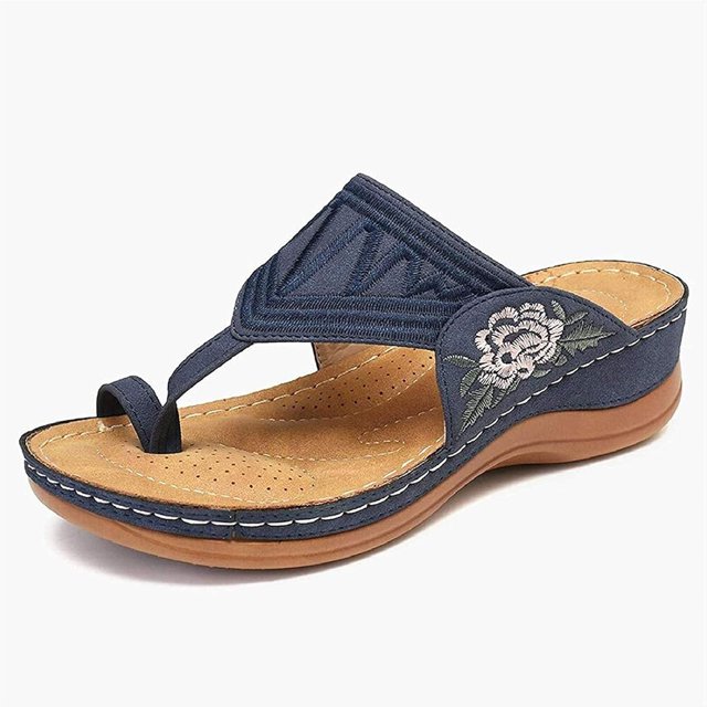 Sandalias de mujer, zapatillas ortopédicas antideslizantes, sandalias con bordado de flores, sandalias con espalda al aire, cómodas e informales, zapatos de punta abierta de moda de verano,
