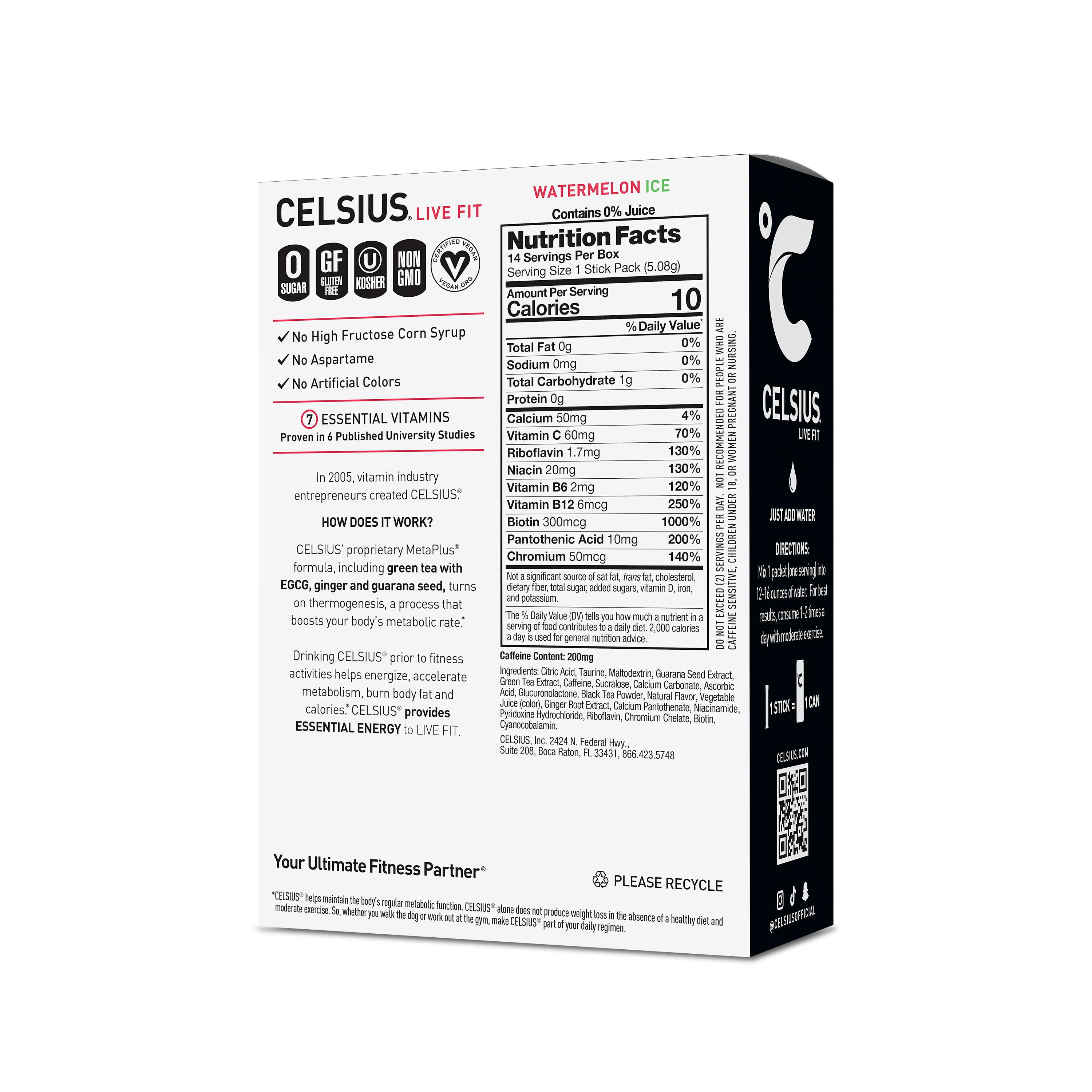 CELSIUS On The Go Energy Drink Mix, Watermelon Ice (14 Stick Pack)