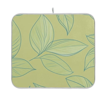 

Line Art Green Leaves Dish Drying Mat Absorption Pad Kitchen Drainer for Counter Dinning Table 16 x 18