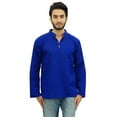 thumbnail image 1 of Atasi Kurta Court à Col Officier pour Homme Bleu en Coton Tunique Décontractée - Petit, 1 of 6