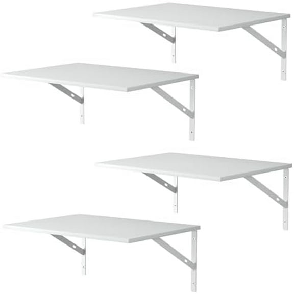 Deep Floating Wall Shelves - 4 Sets of 12 Inch Wide White Wood Shelves for Bathroom, Bedroom, Kitchen, Living Room