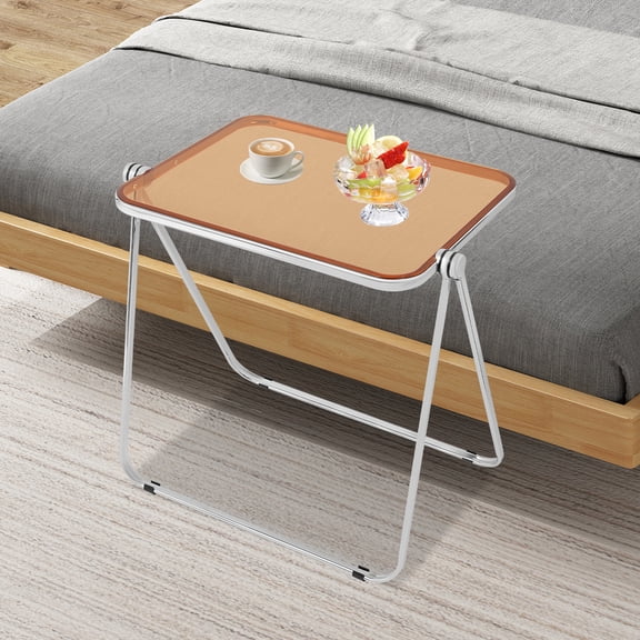 Small Computer Desk, Clear Foldable Side Table, Tiny Desk for Home Office