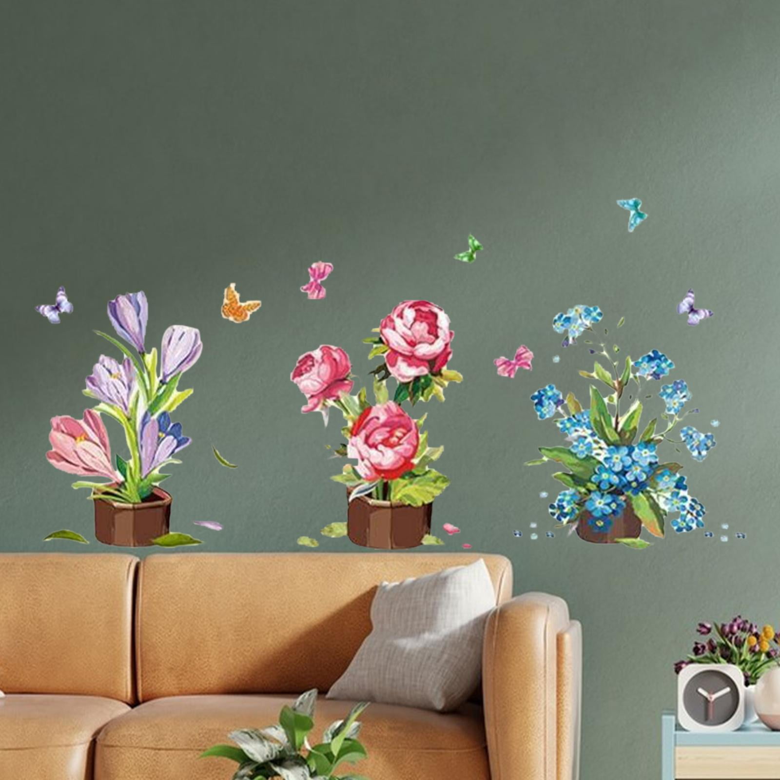 TISHITA Wall Decal Murals Vintage PVC, Removable Wall Sticker Wall Art Decor for Corridor Office Room, Home Decoration Flower Pots
