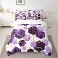 thumbnail image 2 of Manfei Geometric Hexagon 7 Pieces Bedding Comforter Set,Abstract Honeycomb Pattern Full Bedding Set,Purple White Gold Fitted Sheet Flat Sheet For Kids,Super Cozy Room Decor Reversible, 2 of 8