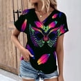thumbnail image 2 of DeHolifer T-shirts for Women Mardi Gras V-Neck Button Pleated Carnival Mask Graphic Pritned Short Sleeve T-shirts Loose Casual Fashion Blouse Tops Black 2XL, 2 of 4