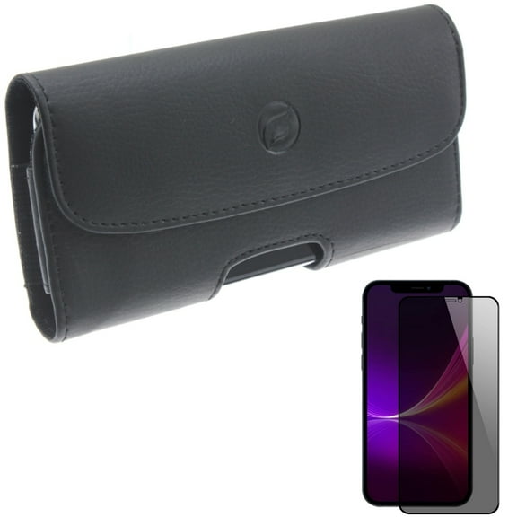 Case Belt Clip & Privacy Screen Protector for iPhone 13 Pro Max - Combo with Leather Holster Cover Loops & Tempered Glass Curved Anti-Spy Anti-Peep