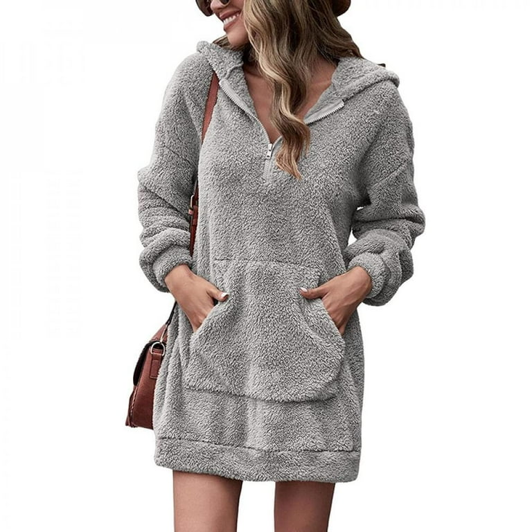 Promotion Women Fluffy Sweatshirt Casual Fuzzy Hoodies Soft Comfy