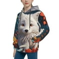 thumbnail image 2 of KLL Unisex Kids Boys Girls Hooded Pocket Pullover Hoodies-White Wolf With Flowers, 2 of 5
