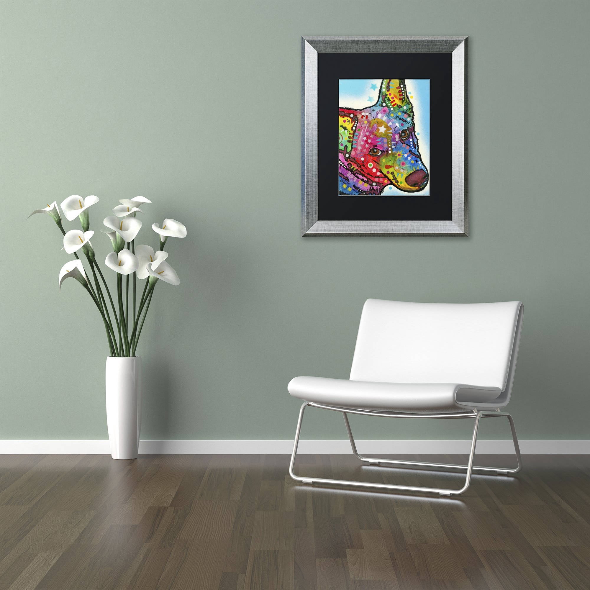 Trademark Fine Art "Aussie Sheep Dog" Canvas Art by Dean Russo, Black Matte, Silver Frame