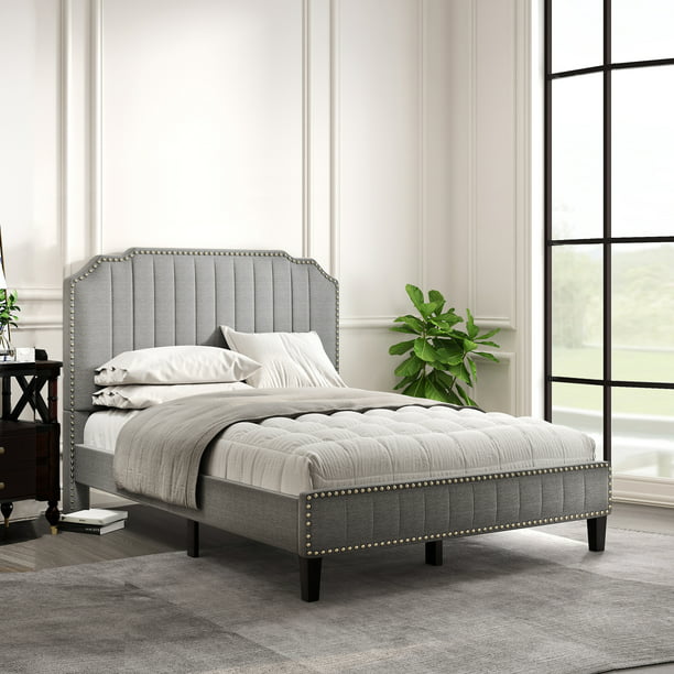 Modern Full Size Bed Frame With, How Tall Should An Upholstered Headboard Be