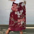thumbnail image 2 of Zshosam Long Skirts for Women High Elastic Waist Skirt Casual Floral Pleated A Line Boho Cute Skirts(Wine,XL), 2 of 5