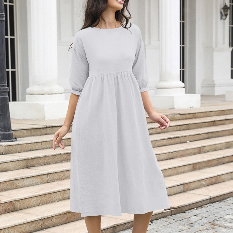 Graduation Dress, Linen Cotton Casual With Pockets Elegant Short Sleeve  Sundress For Beach Wedding Guest Party Plus Size Maxi Dresses Smocked Long  Sequin Dress Cocktail Casual (S, White) ZMTing - Walmart.com
