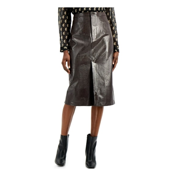 I.N.C Womens Faux Leather Pencil Skirt, Brown, 8