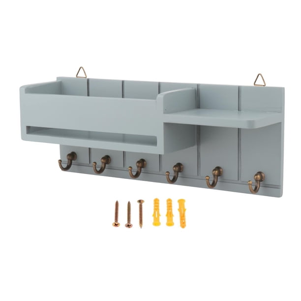 Organizador de pared de madera para guardar llaves, decoración del hogar, ahorra espacio Gris