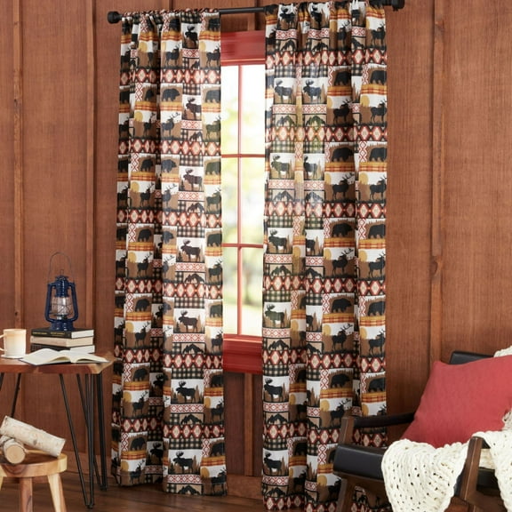 Estate View™ Moose Lodge Light Filtering Rod Pocket Curtain Panel Pair, 38"x84", Brown Black