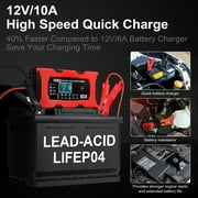 10-Amp Car Battery Charger,Smart Battery Trickle Charger 12V10A Automotive Battery Maintainer Desulfator w/ Temp Compensation Intelligent Pulse Repair 2 in 1 Lead Acid&Lithium Battery Charger for Car