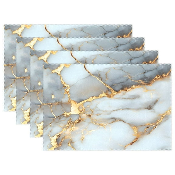 Ryvnso Placemats Set of 4 White Gold Marble Dining Mats Heat-Resistant Non-Slip Washable Table Mat