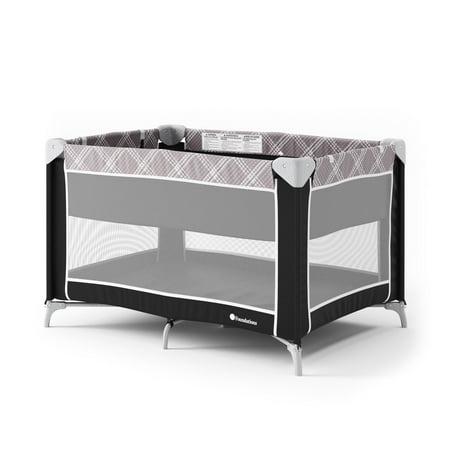 Foundations Sleep 'N Store Baby Play Yard, Foldable with Bassinet & Mattress, Mod Plaid Gray