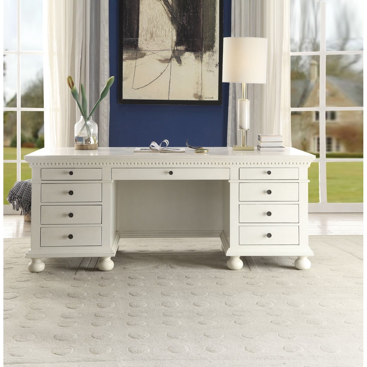 ACME Gustave Executive Desk in Cream White Finish