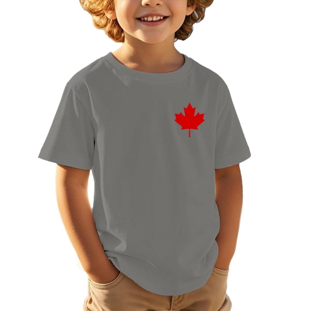 T-Shirt Garçon Canada Drapeau de la Fête du Canada Feuille d'Érable Imprimée Manches Courtes T-Shirt Enfants Fête de l'Indépendance Canadienne Imprimé Graphique Coupe Régulière T-Shirt Fille pour Célébration de la Fête du Canada