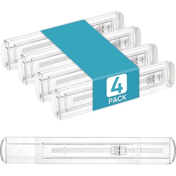 4 Pack Shallow Drawer Dividers, 2.36" High 12.67"-21.14" Adjustable Expandable Kitchen Drawer Organizer, Clear Plastic Organizer Separators for Flatware, Utensil, Cutlery, Underwear, Clothes
