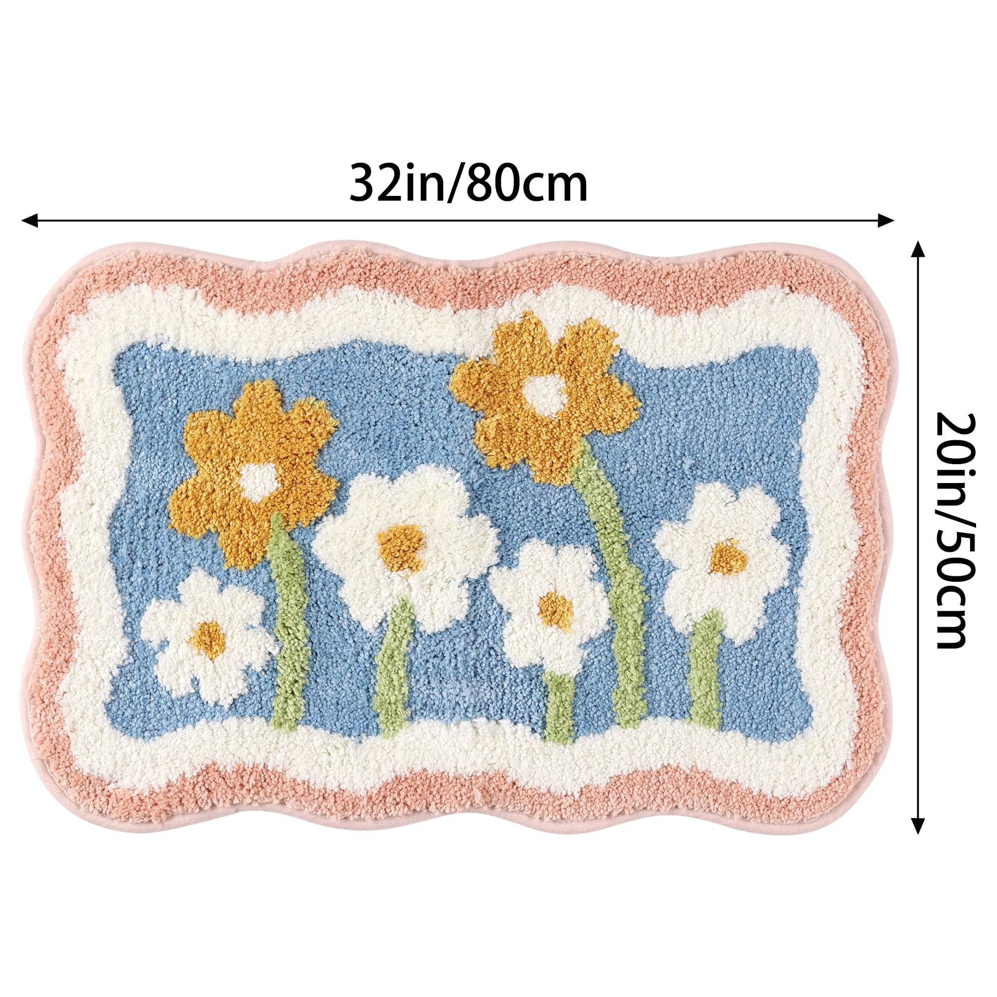 Unique Bargains 2 Pcs Non-Slip Quick Dry Bath Rugs Flower-2/Leaves-3 20" x 32"