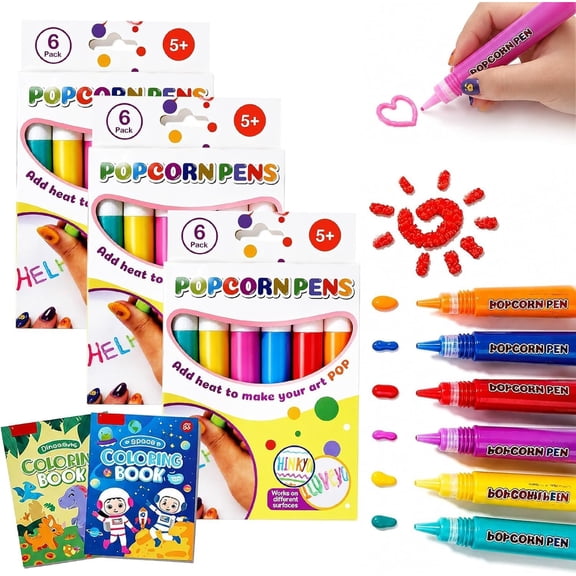 3D Magic Popcorn Pens, DIY Bubble Popcorn Drawing Pen with 6 Colors, Puffy 3D Art Popcorn Pens for Drawing Coloring Crafts Art Projects and Classroom