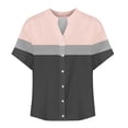 thumbnail image 4 of Zwiiyzr Women's T-Shirt Button V-Neck Short Sleeve Block Color Short Sleeve Loose Blouse Pink (M), 4 of 5