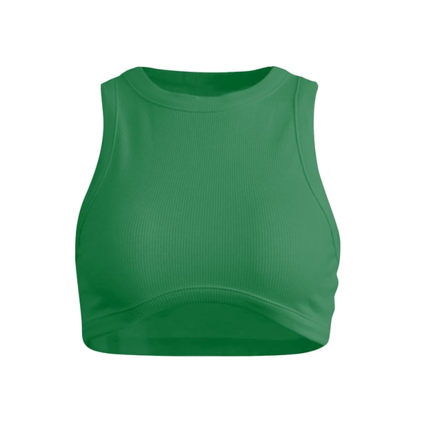 VISgogo Mujeres Verano Casual Tank Tops, Color Sólido Cuello Redondo Slim-Fit Sin Mangas Crop Tops VISgogo moda