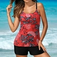 thumbnail image 7 of Vintage Floral Tankini Bathing Suits for Women Beach Spaghetti Strap 2 Piece Modest Swimsuits with 13.7*12.2 Swim Bag Red, 2XL, 7 of 7