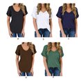 thumbnail image 2 of Sonducket Blusa de manga corta con cuello en V, camiseta suelta informal, camisetas de verano con bolsillo Prendas para la parte del cuerpo negro L, 2 of 6