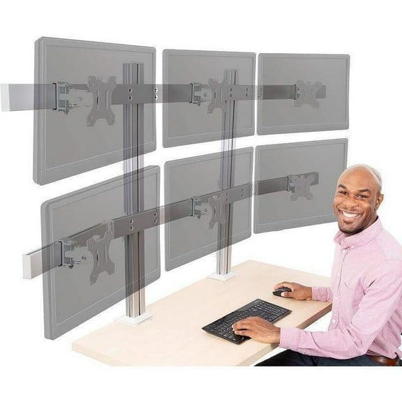Stand Steady Six Monitor Mount | Clamp-On Height Adjustable 6 Monitor Stand with Full Articulation VESA Mount | Fits Most LCD/LED Monitors 17-27 Inches | Silver