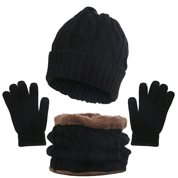 Yoodem Scarf and Gloves Set for Women Hat and Scarf Set for Women&men Autumn Warm Cute Wool Hat Scarf Gloves Three Snow Knit Cap Hat and Gloves for Women Black One Size