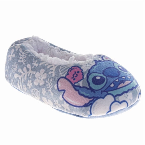 Disney Stitch Slippers for Girls, Stitch Design Blue Warm Soft Fleece Padded Sole (Toddler Little Kid), Blue, Size: 11-12
