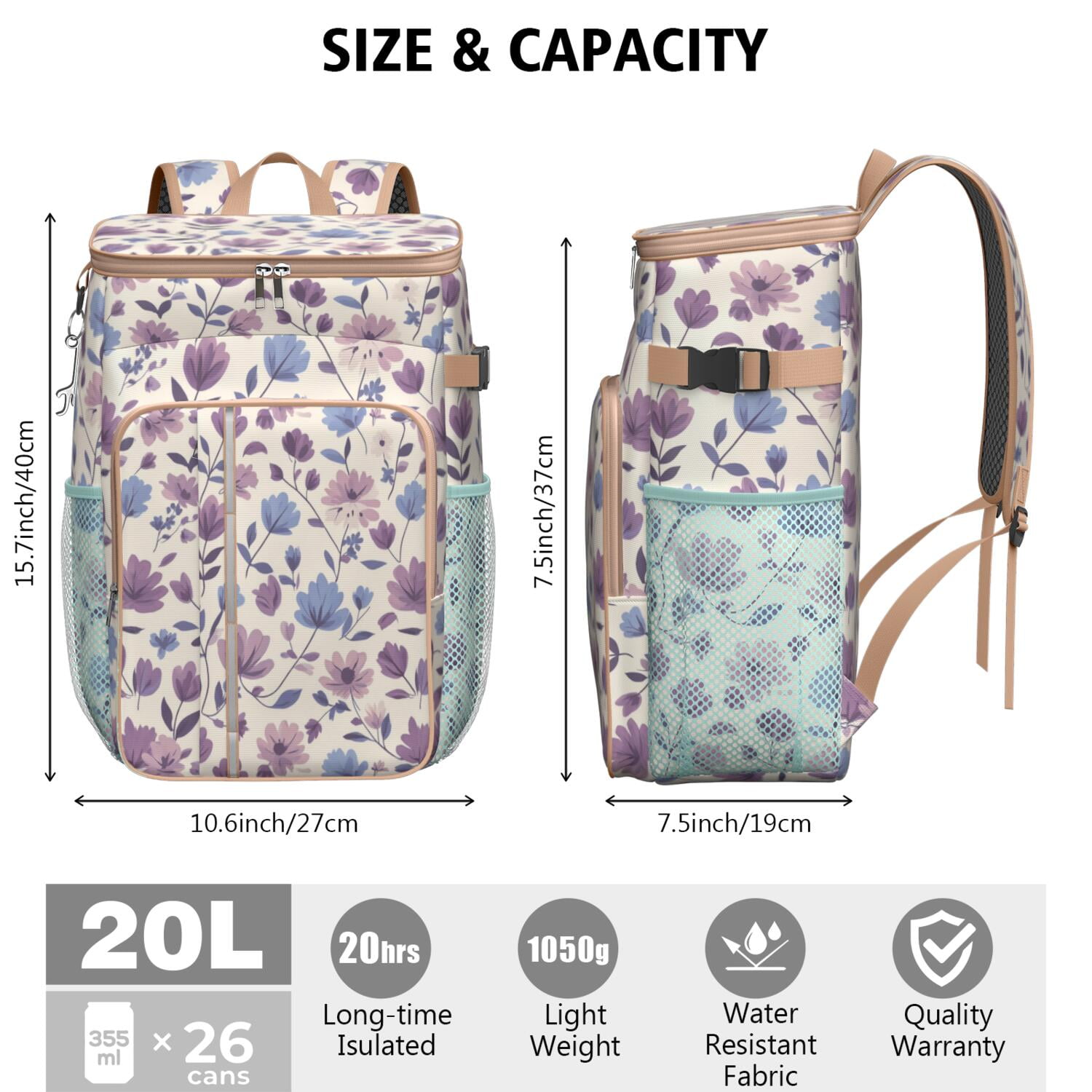 Travel Cooler Bag - Pioneer Flower Camping Beer Cooler Backpack with Bottle Opener- Waterproof Insulated Picnic Backpacks - Cooler Bag for Beach