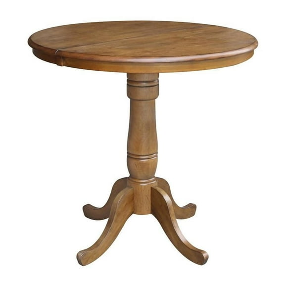 Pemberly Row 36" Round Top Pedestal Table Dining/Counter Height in Dark Natural