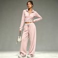 thumbnail image 7 of WULMLEO Athletic Tracksuit for Women Long Sleeve Quarter Zip Cropped Top And Wide Leg Pants With Pockets Pink XL, 7 of 7